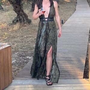 Nicholas K Green and Black Plunge Maxi Gown